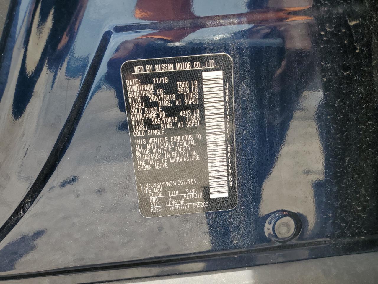 JN8AY2NC4L9617756 2020 Nissan Armada Sv