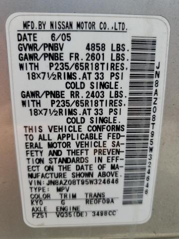 2005 Nissan Murano Sl VIN: JN8AZ08T95W324646 Lot: 62496504