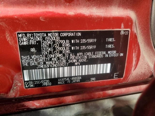 2022 Toyota Rav4 Prime Xse VIN: JTMEB3FV3ND109217 Lot: 61896244