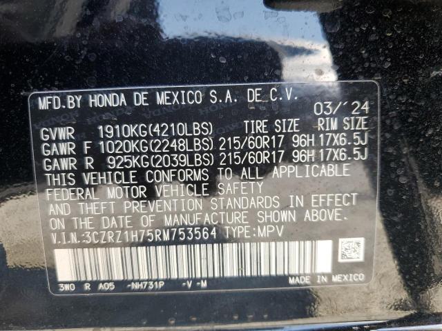 2024 Honda Hr-V Exl VIN: 3CZRZ1H75RM753564 Lot: 62143994