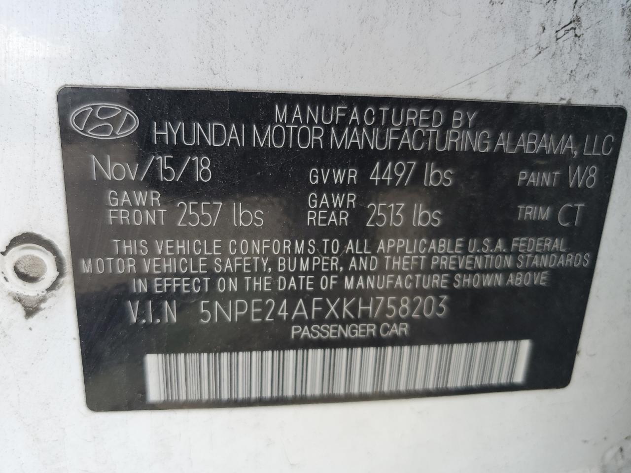 5NPE24AFXKH758203 2019 Hyundai Sonata Se