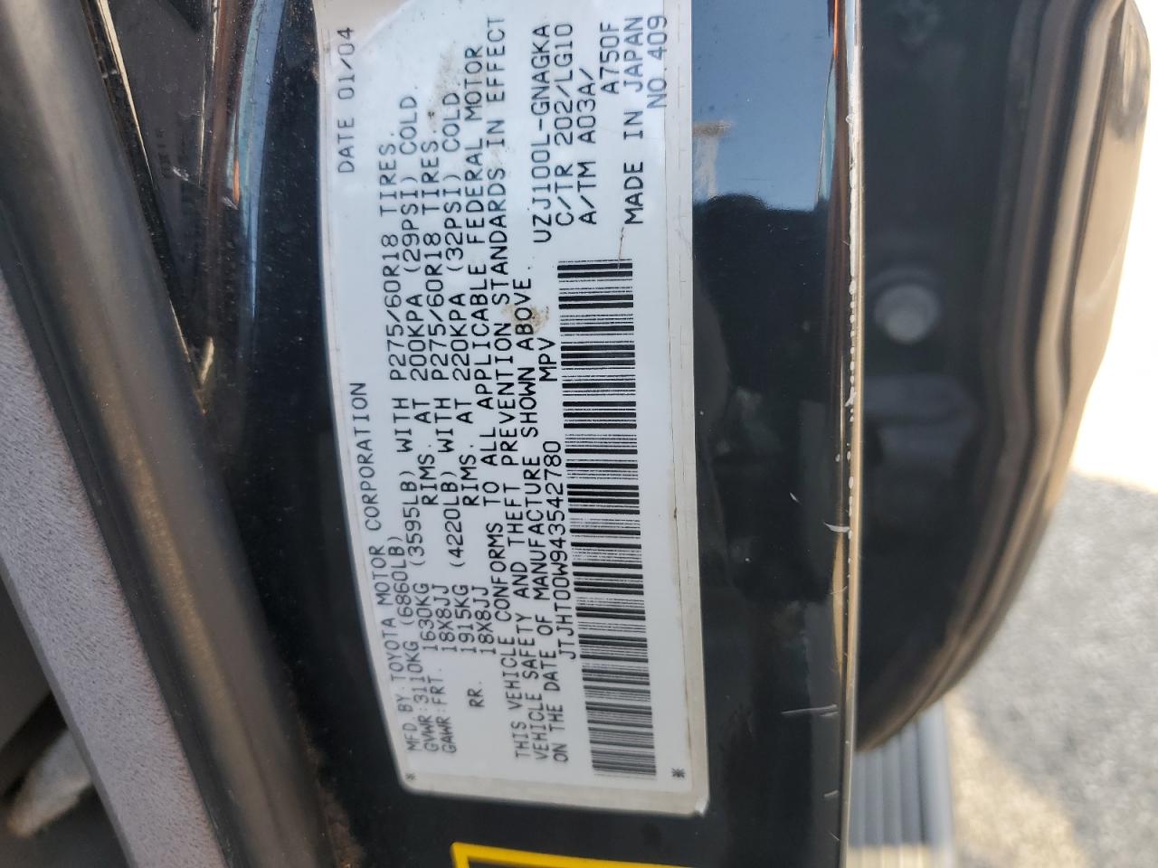 JTJHT00W943542780 2004 Lexus Lx 470