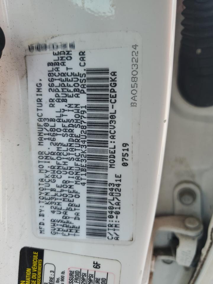 4T1BE32K34U287791 2004 Toyota Camry Le