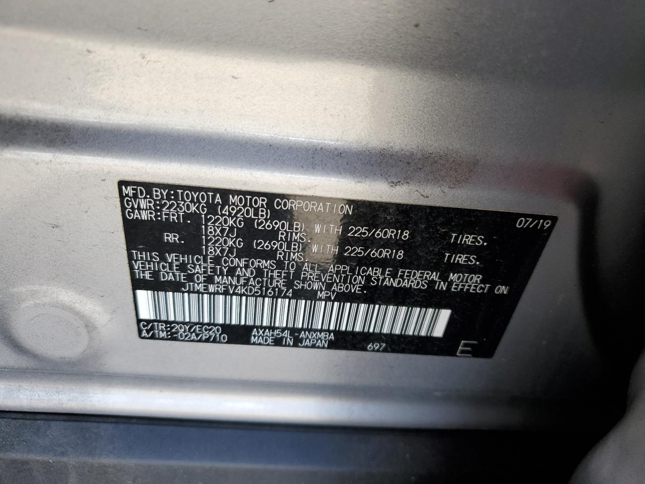 JTMEWRFV4KD516174 2019 Toyota Rav4 Xse