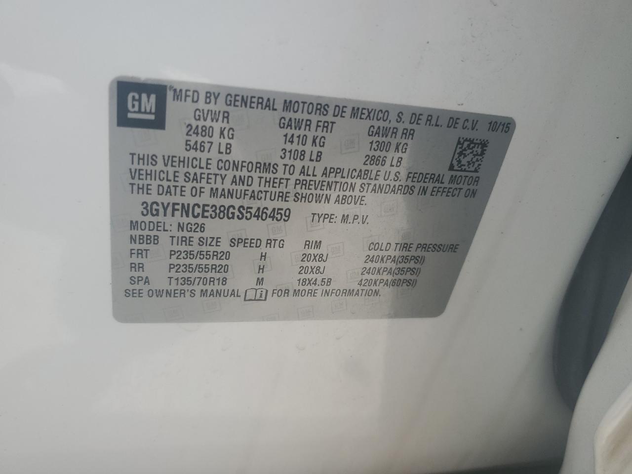 3GYFNCE38GS546459 2016 Cadillac Srx Performance Collection