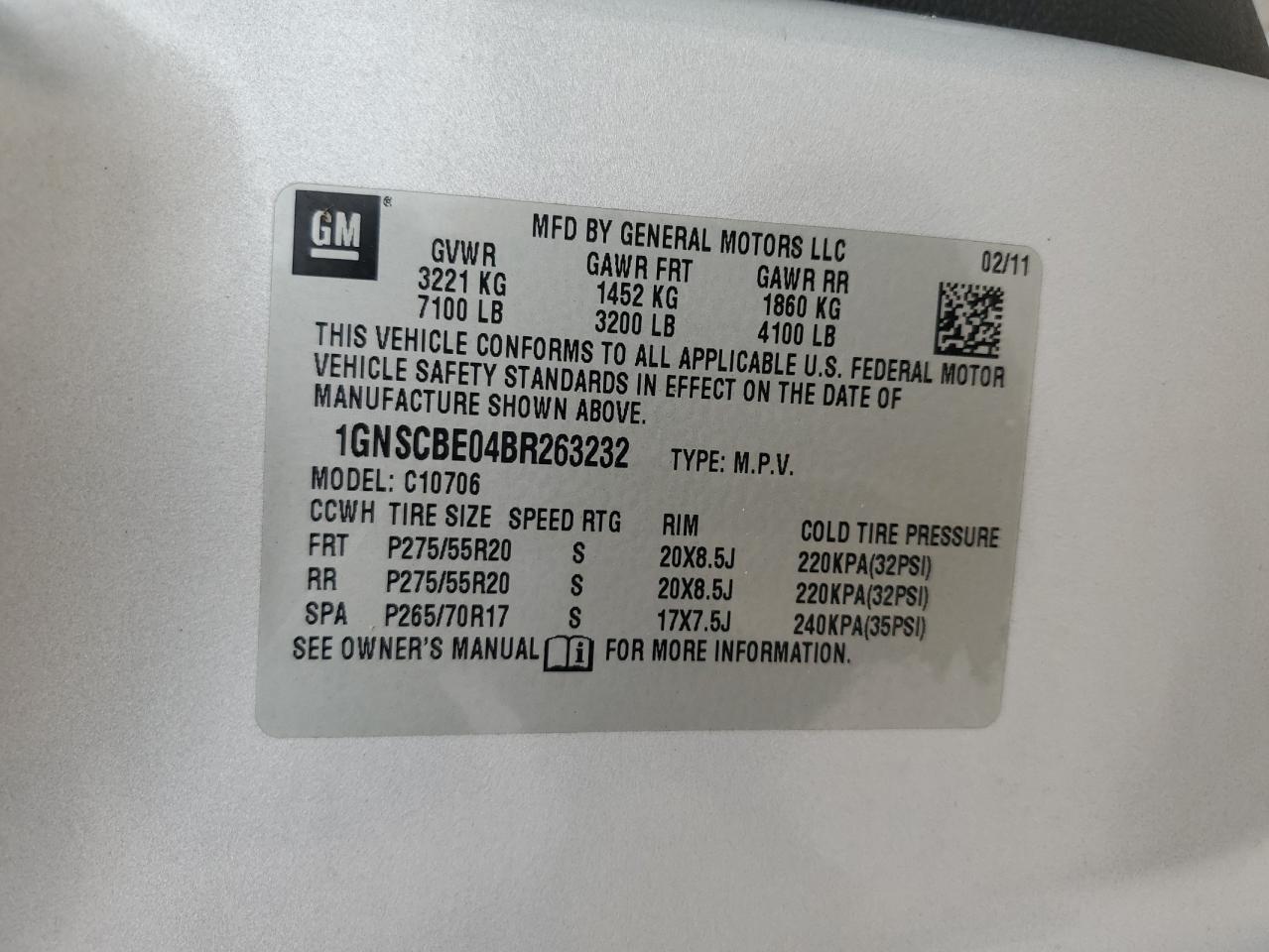 1GNSCBE04BR263232 2011 Chevrolet Tahoe C1500 Lt