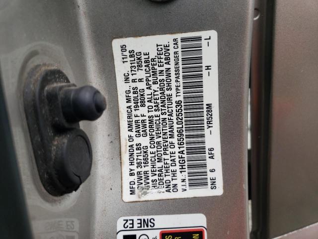 1HGFA16596L025536 2006 Honda Civic Lx