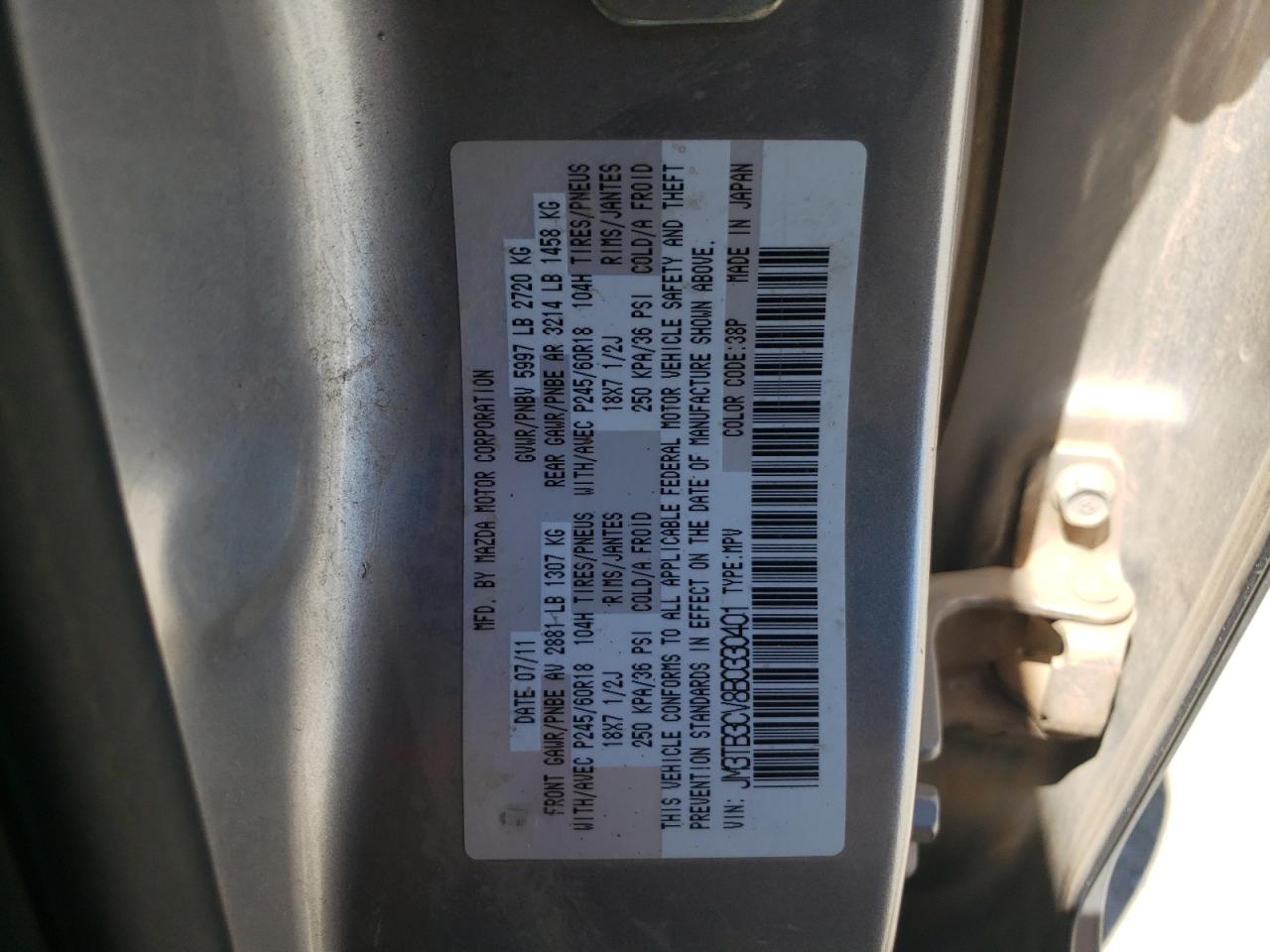 JM3TB3CV8B0330401 2011 Mazda Cx-9