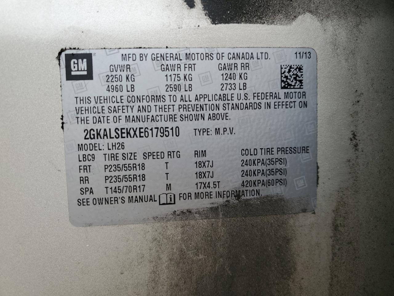 2GKALSEKXE6179510 2014 GMC Terrain Slt