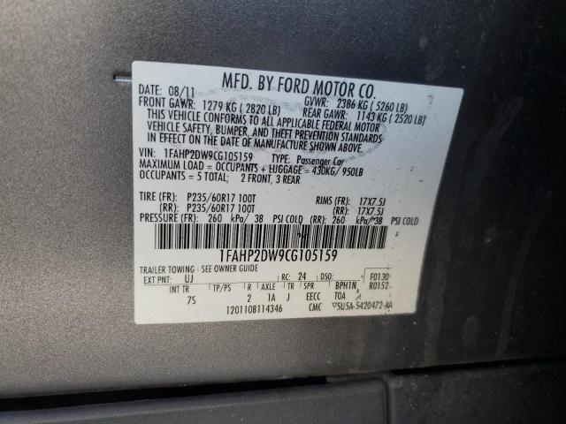 2012 Ford Taurus Se VIN: 1FAHP2DW9CG105159 Lot: 61913504