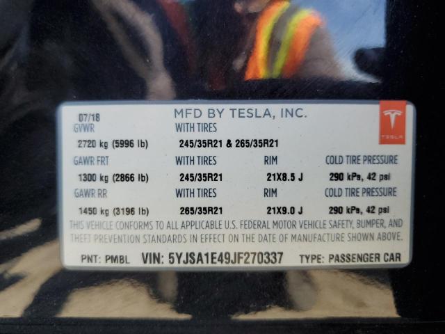 2018 Tesla Model S VIN: 5YJSA1E49JF270337 Lot: 61442824