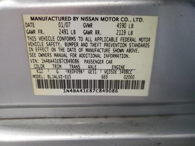 2007 Nissan Maxima Se VIN: 1N4BA41E87C849086 Lot: 62418014