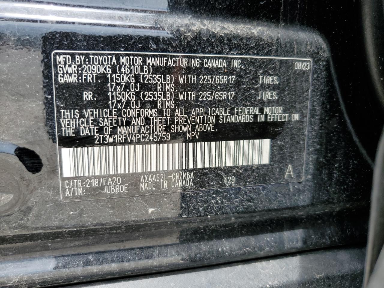2T3W1RFV4PC245759 2023 Toyota Rav4 Xle