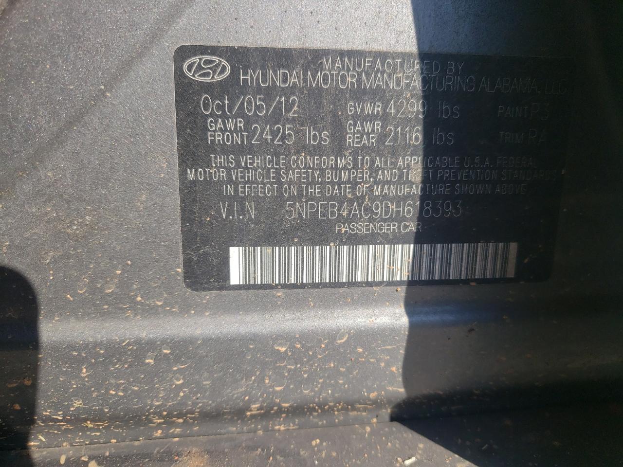 5NPEB4AC9DH618393 2013 Hyundai Sonata Gls