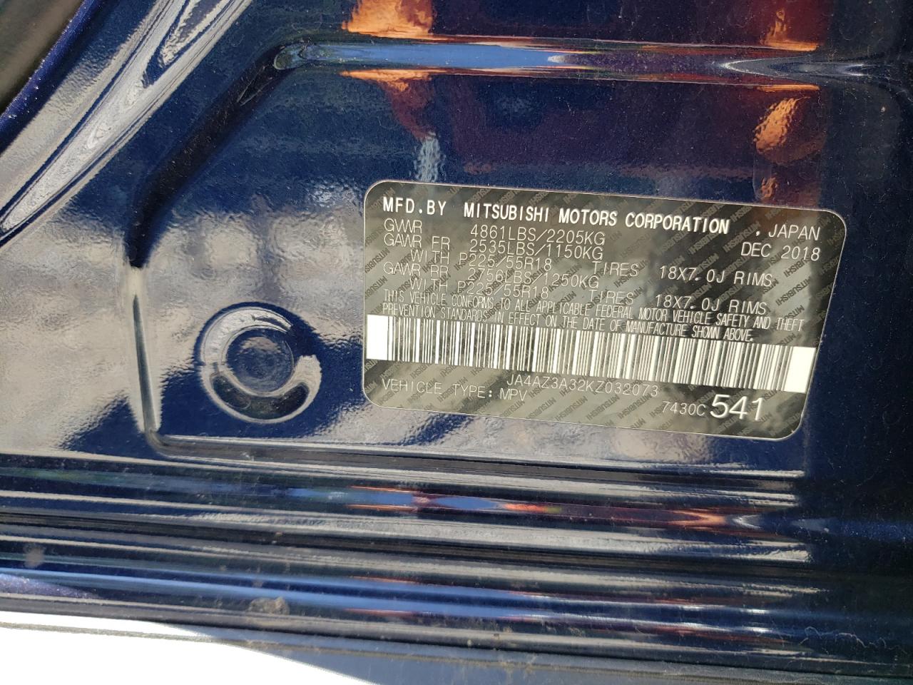 JA4AZ3A32KZ032073 2019 Mitsubishi Outlander Se