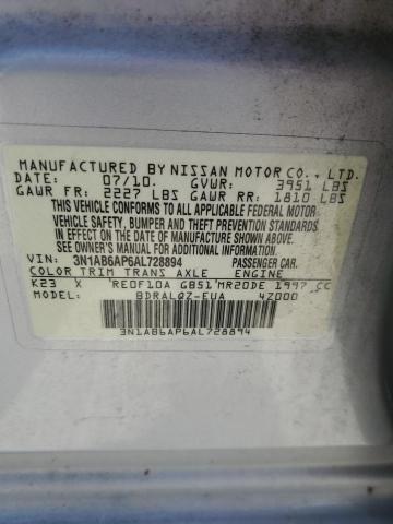 2010 Nissan Sentra 2.0 VIN: 3N1AB6AP6AL728894 Lot: 61471904