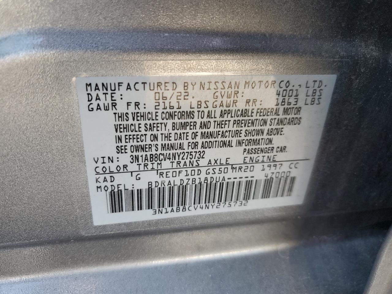 2022 Nissan Sentra Sv vin: 3N1AB8CV4NY275732