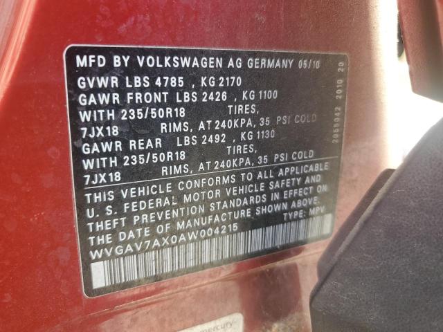 2010 Volkswagen Tiguan S VIN: WVGAV7AX0AW004215 Lot: 61763664