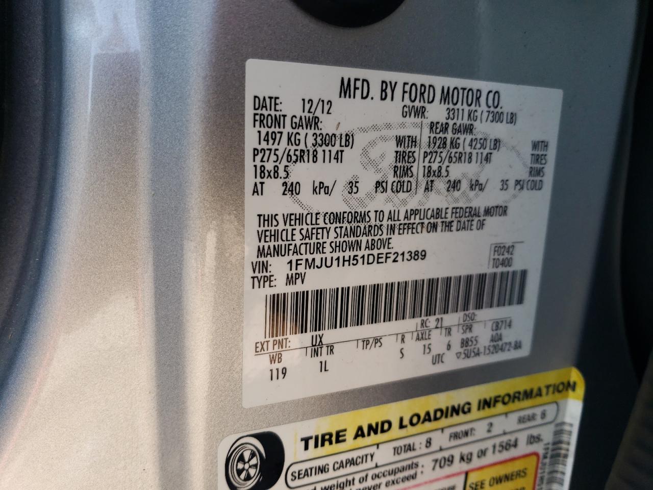 1FMJU1H51DEF21389 2013 Ford Expedition Xlt