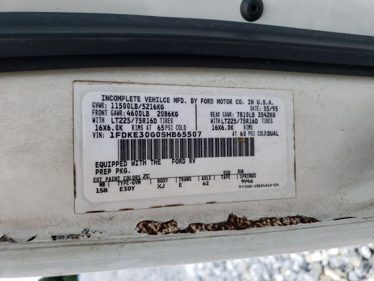 1FDKE30G0SHB65507 1995 Ford Econoline E350 Cutaway Van