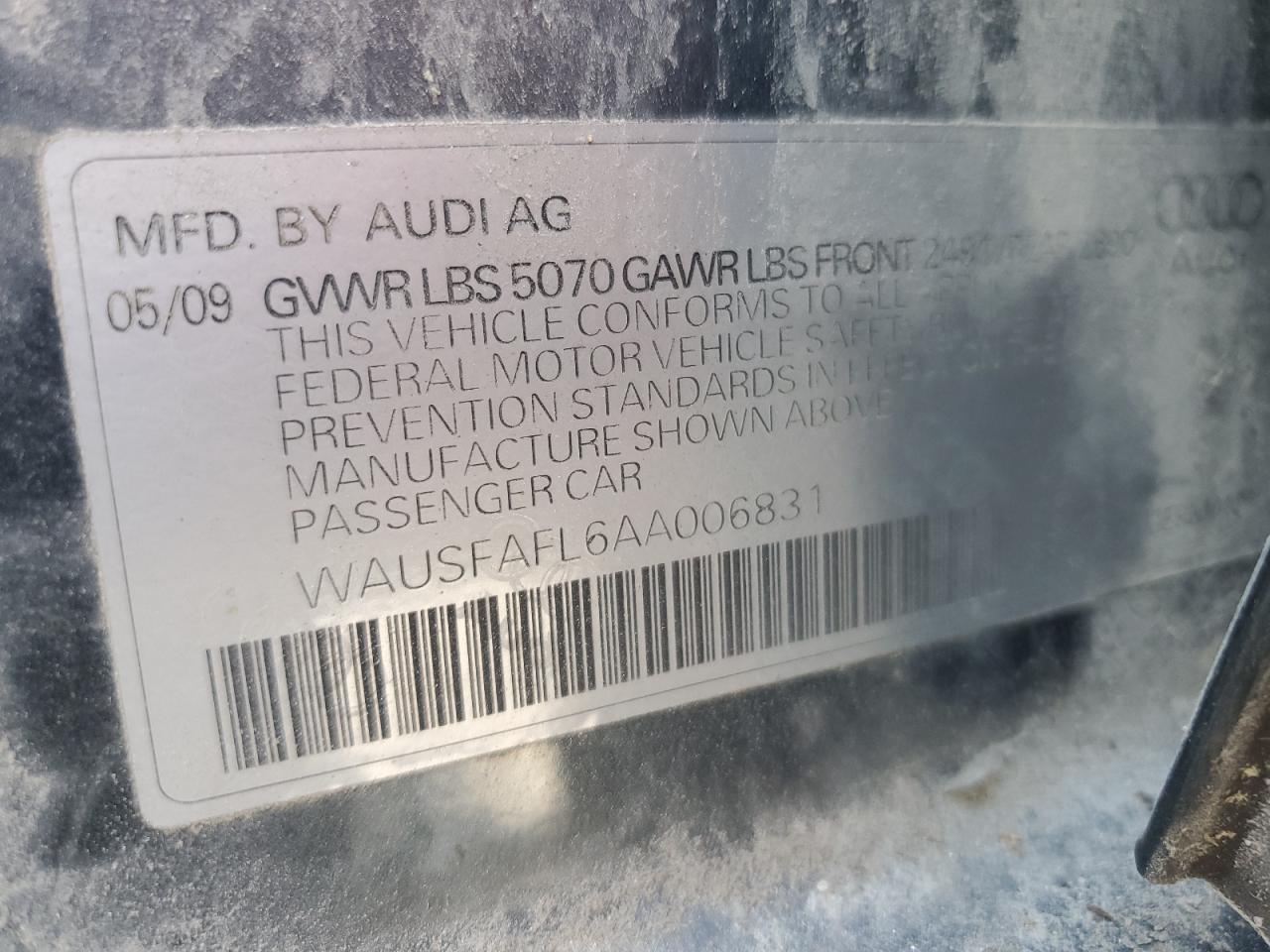 WAUSFAFL6AA006831 2010 Audi A4 Premium