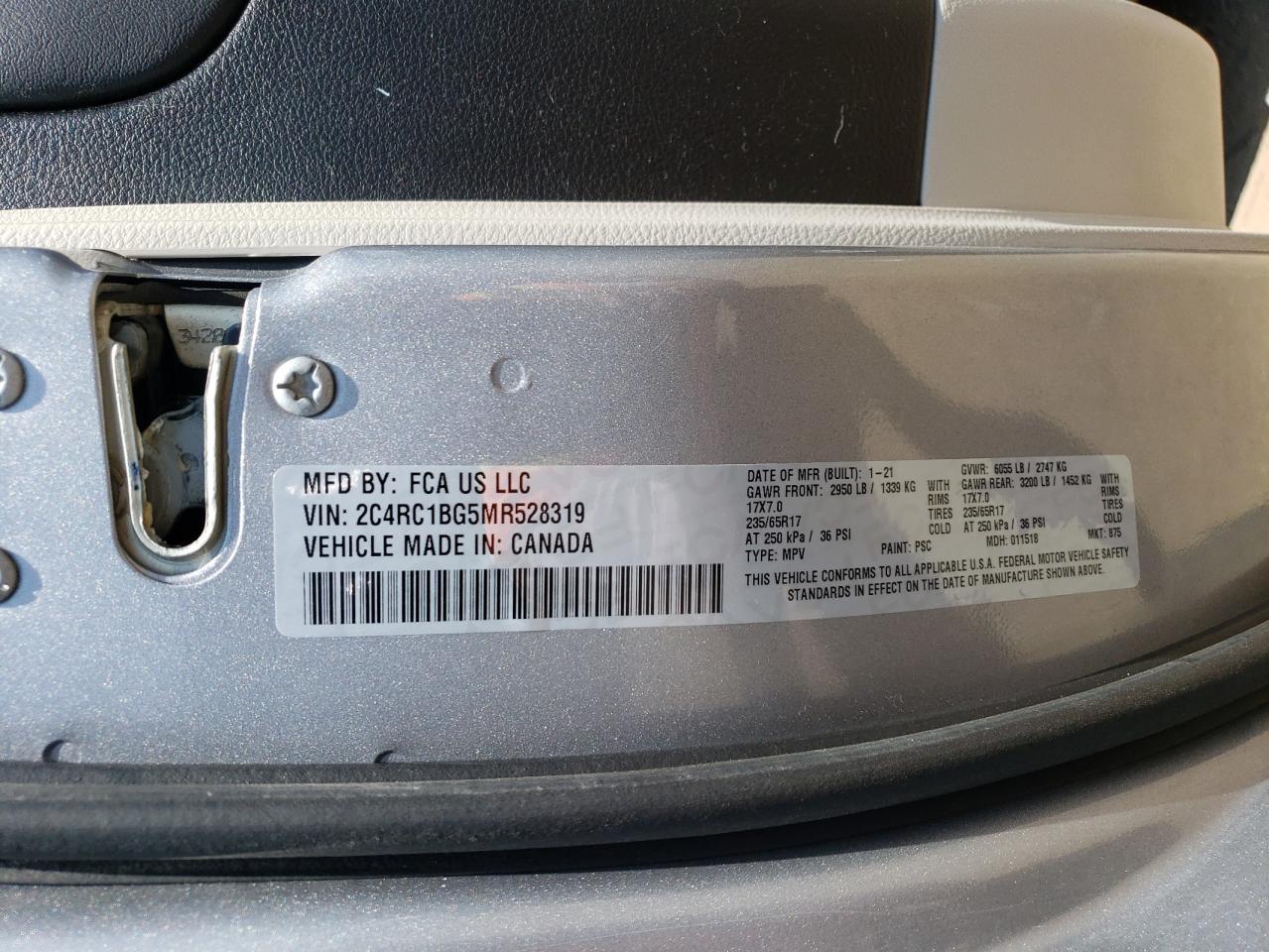 2C4RC1BG5MR528319 2021 Chrysler Pacifica Touring L