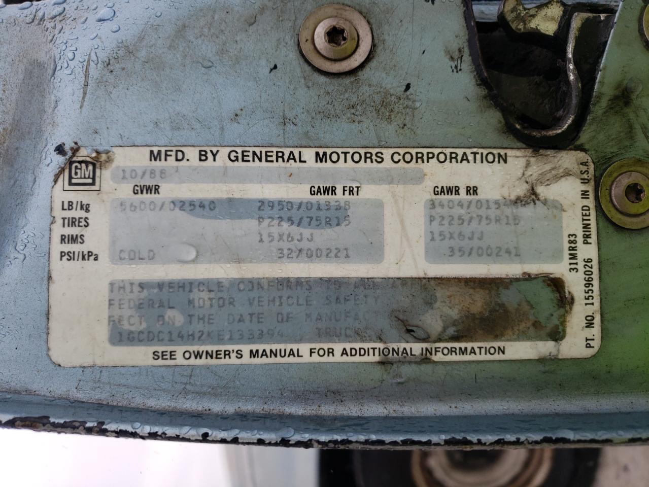 1GCDC14H2KE133394 1989 Chevrolet Gmt-400 C1500