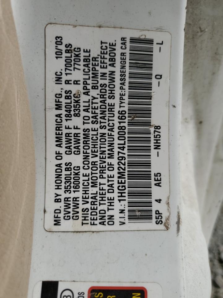 1HGEM22974L008166 2004 Honda Civic Ex