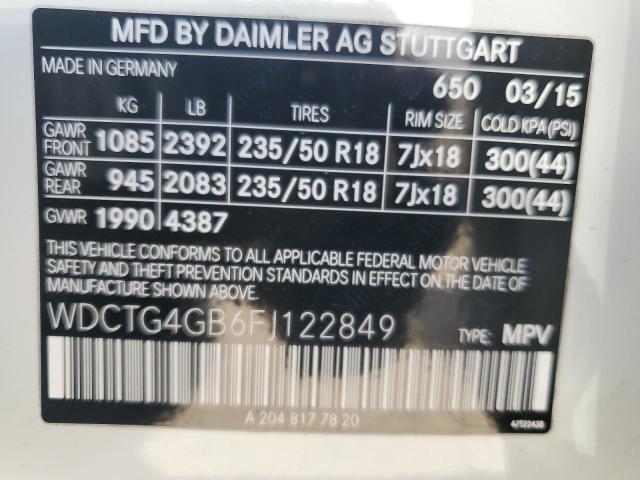 VIN WDCTG4GB6FJ122849 2015 Mercedes-Benz GLA-Class,... no.12