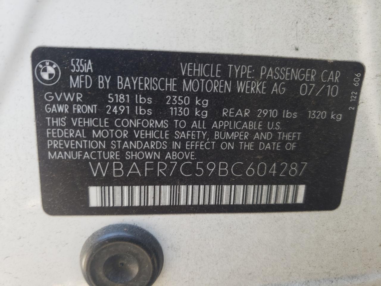 WBAFR7C59BC604287 2011 BMW 535 I