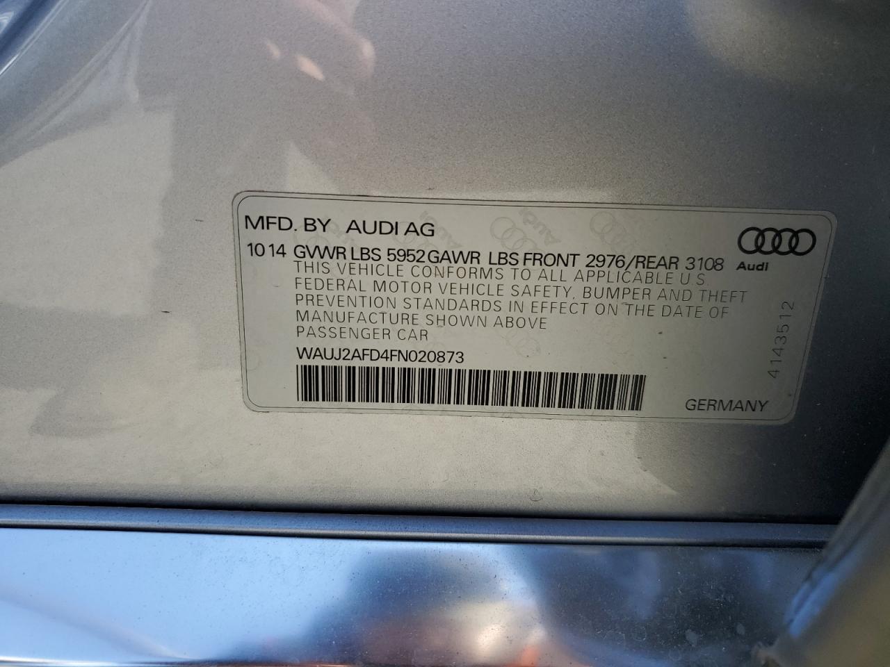 WAUJ2AFD4FN020873 2015 Audi A8 Quattro