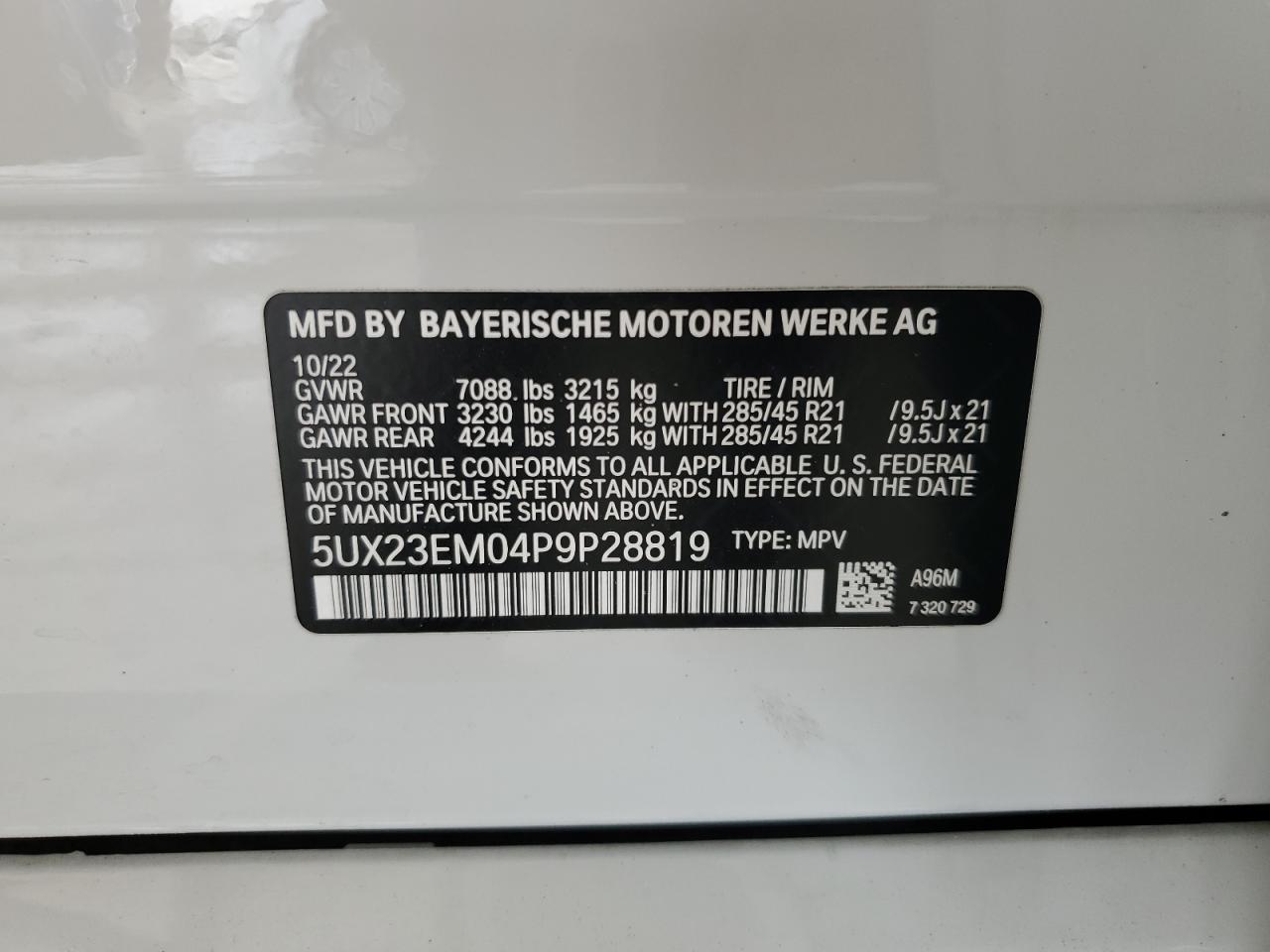 5UX23EM04P9P28819 2023 BMW X7 xDrive40I