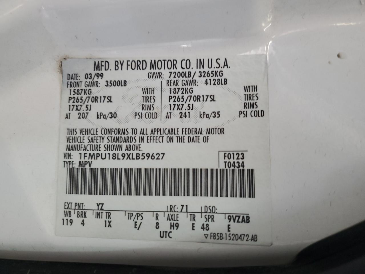 1FMPU18L9XLB59627 1999 Ford Expedition