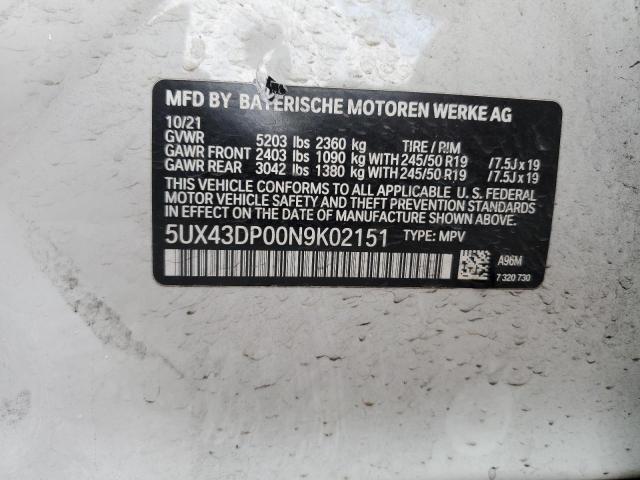 VIN 5UX43DP00N9K02151 2022 BMW X3, Sdrive30I no.13