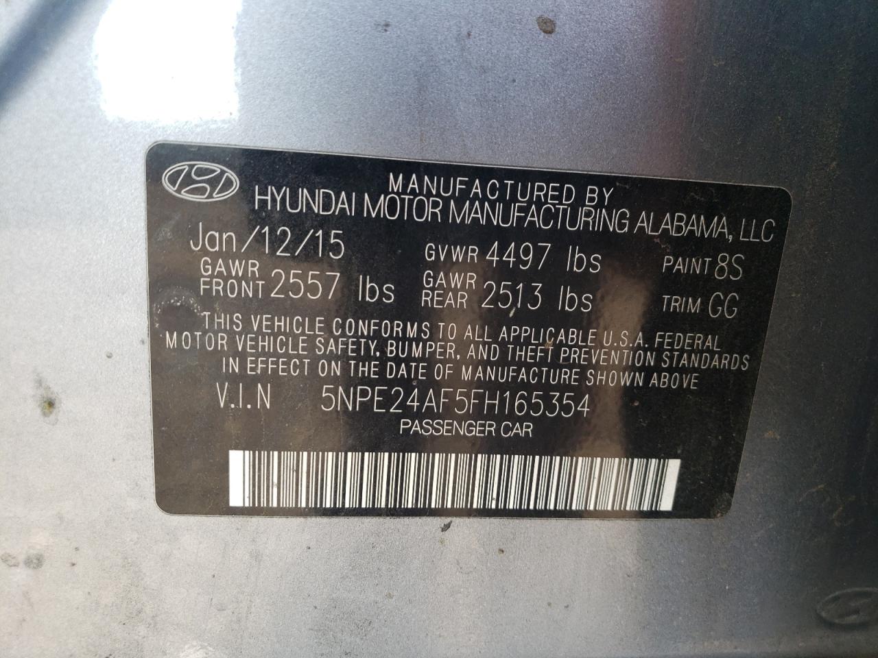 5NPE24AF5FH165354 2015 Hyundai Sonata Se