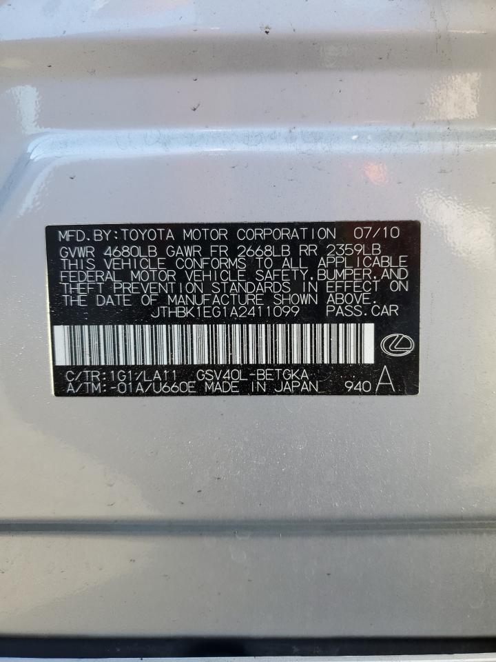 JTHBK1EG1A2411099 2010 Lexus Es 350