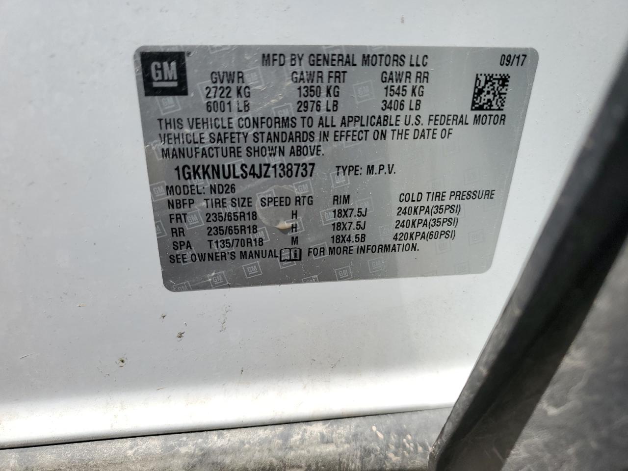 1GKKNULS4JZ138737 2018 GMC Acadia Slt-1