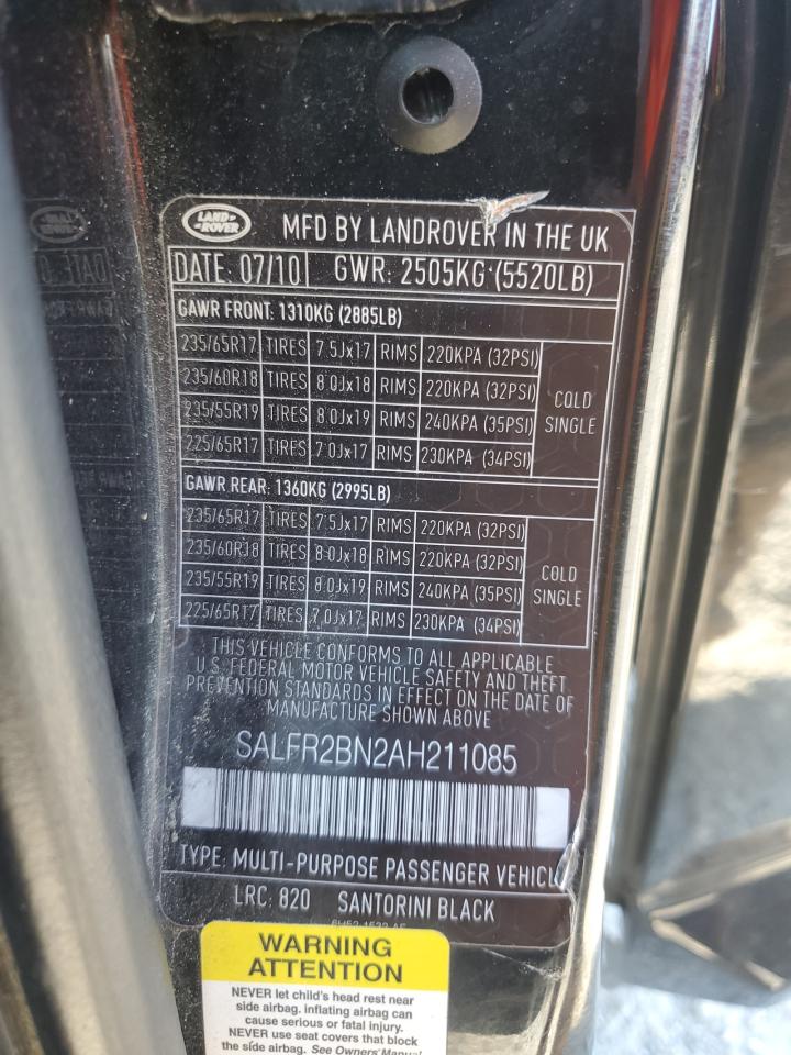 SALFR2BN2AH211085 2010 Land Rover Lr2 Hse