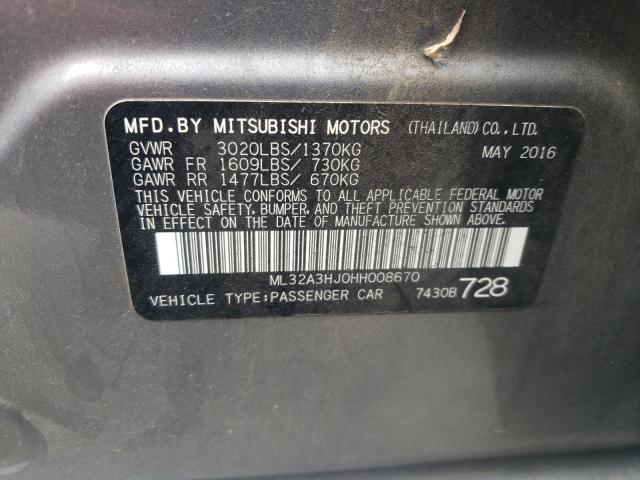 2017 Mitsubishi Mirage Es VIN: ML32A3HJ0HH008670 Lot: 62739284