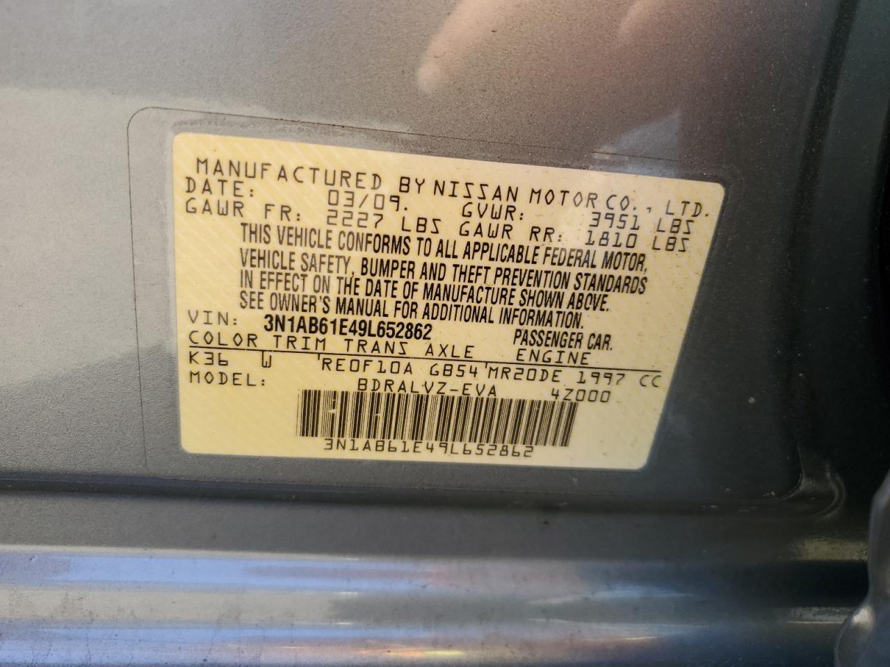3N1AB61E49L652862 2009 Nissan Sentra 2.0