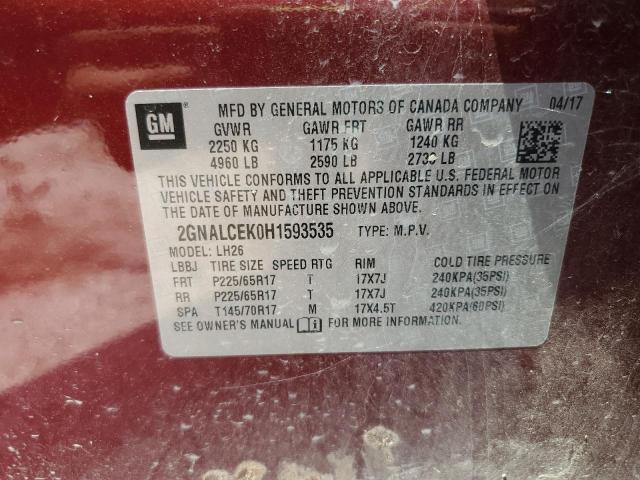 2017 CHEVROLET EQUINOX LT - 2GNALCEK0H1593535