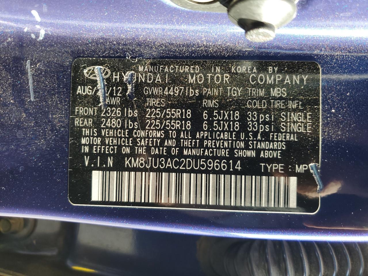 KM8JU3AC2DU596614 2013 Hyundai Tucson Gls