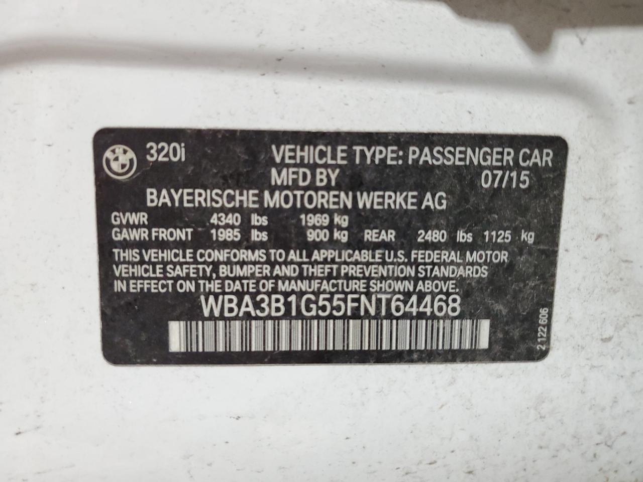 WBA3B1G55FNT64468 2015 BMW 320 I