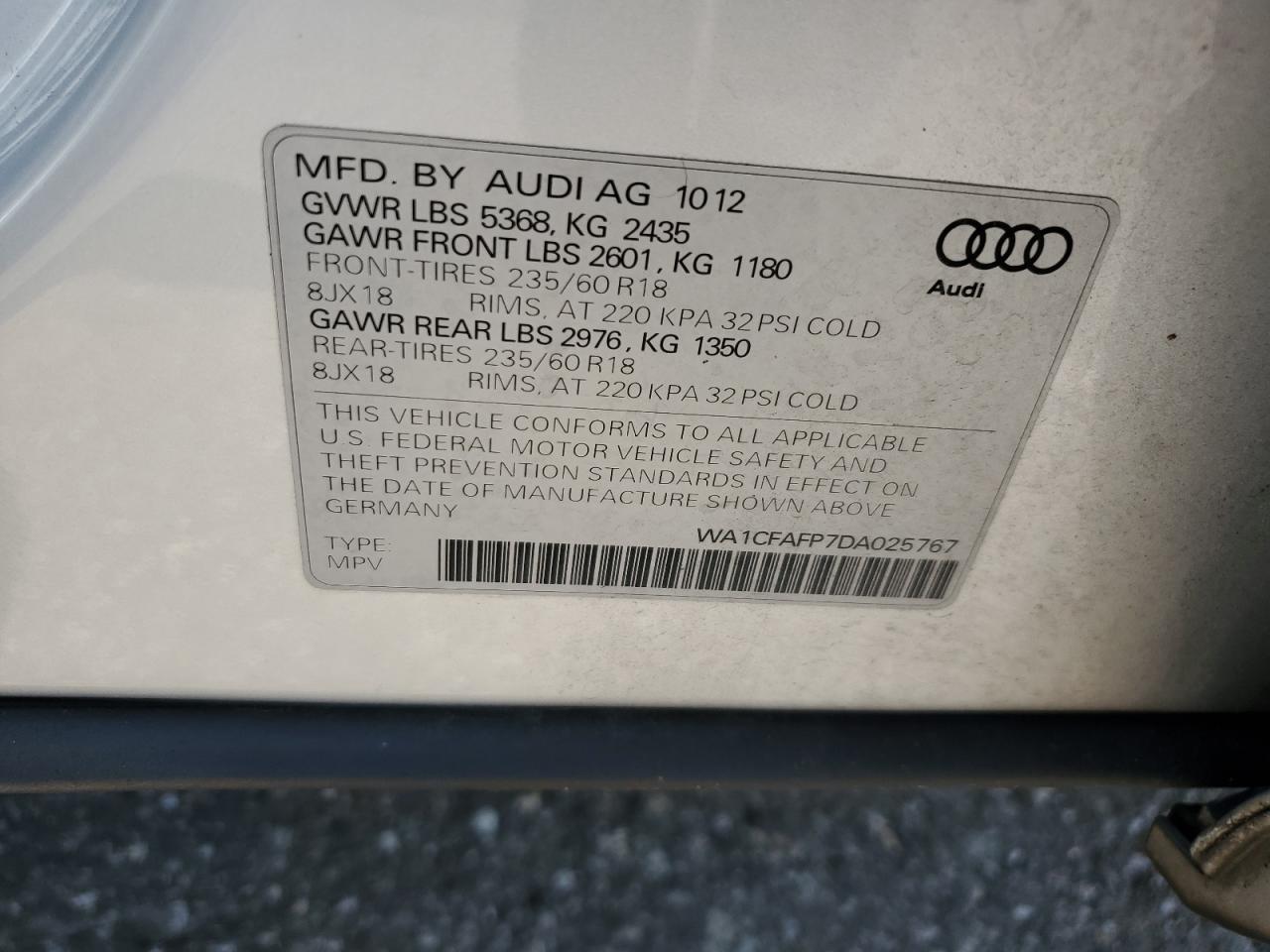 WA1CFAFP7DA025767 2013 Audi Q5 Premium