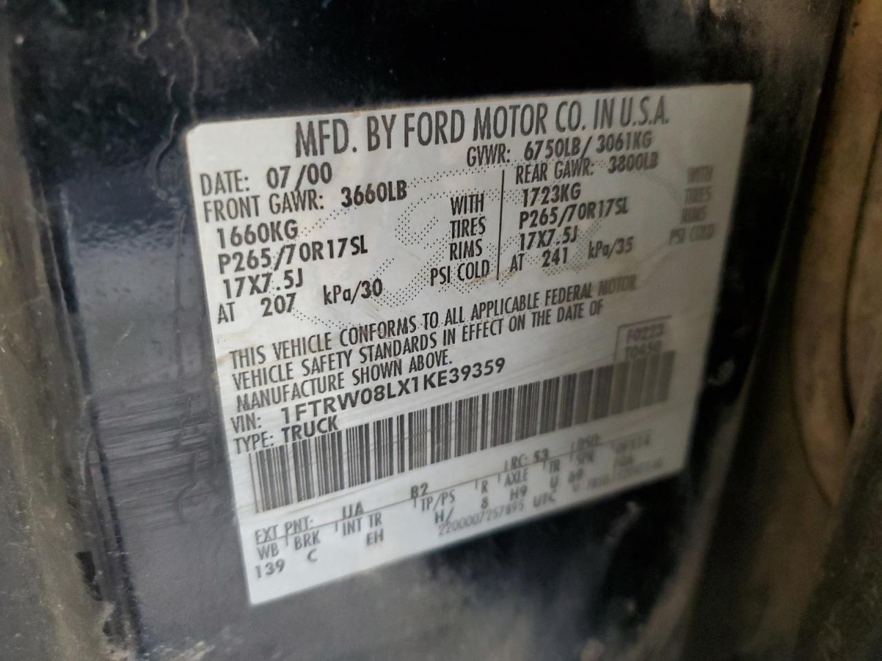 1FTRW08LX1KE39359 2001 Ford F150 Supercrew