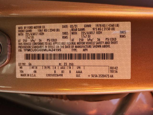 2021 Ford Escape Se VIN: 1FMCU0G68MUA24195 Lot: 62531414