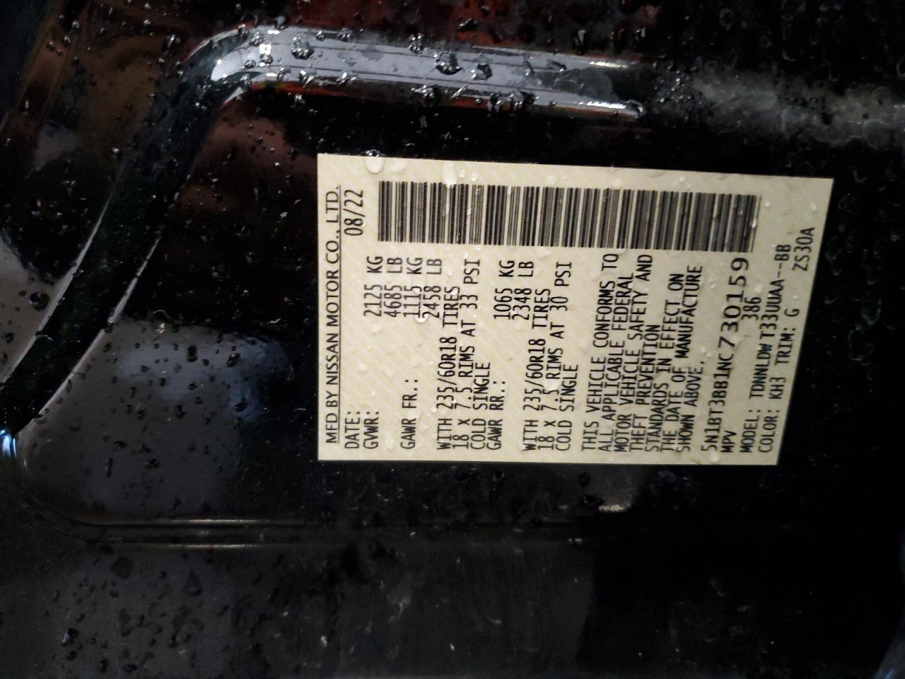 5N1BT3BB1NC730159 2022 Nissan Rogue Sv