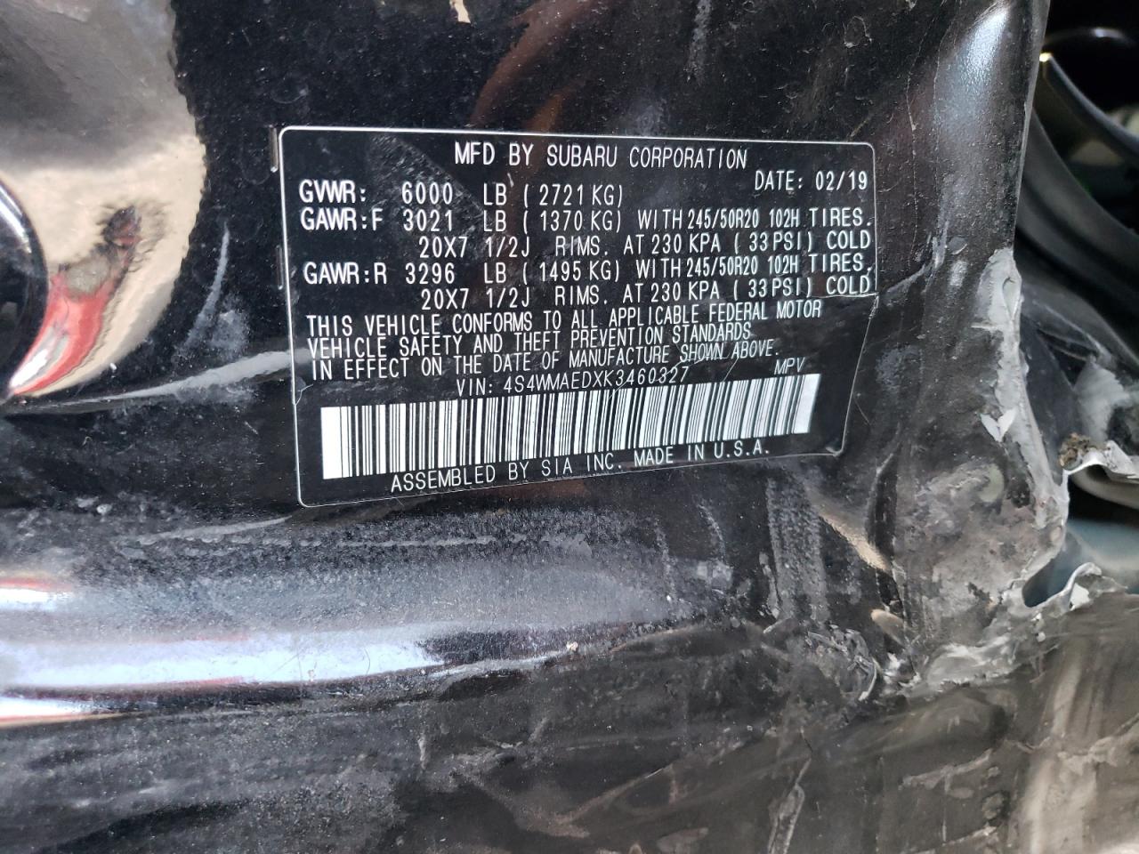 4S4WMAEDXK3460327 2019 Subaru Ascent Premium