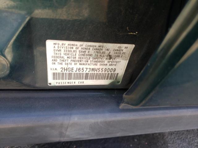 1998 Honda Civic Lx VIN: 2HGEJ6573WH559009 Lot: 62754424