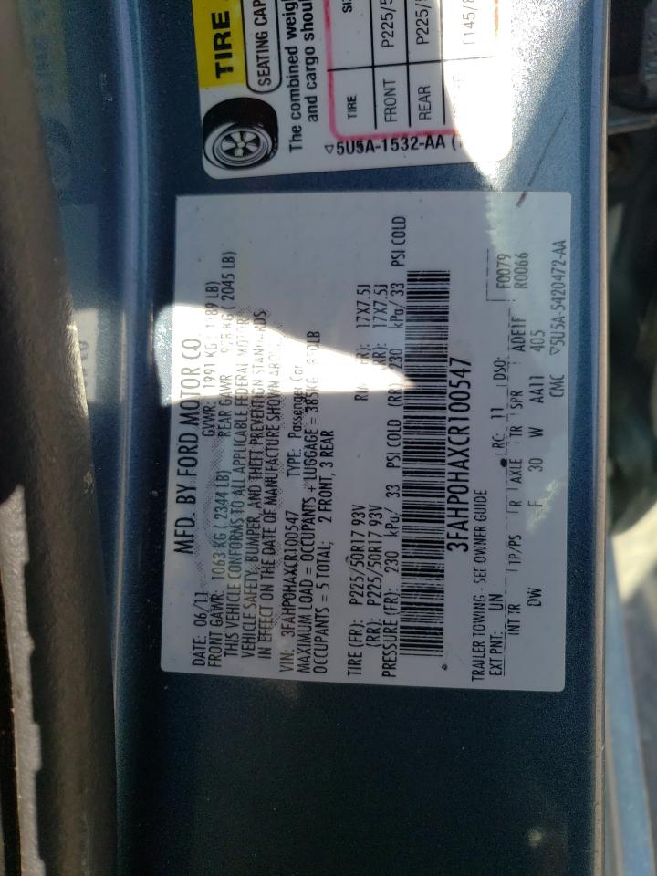 3FAHP0HAXCR100547 2012 Ford Fusion Se